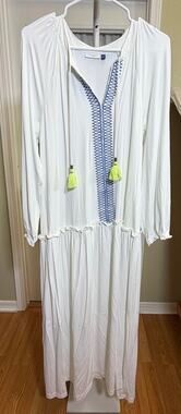 Cabana Life Women L Resort Cruise White Lightweight Cover Up Pool Maxi Dress SPF